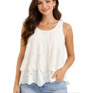 CAbi White Eyelet Tiered Tank Top